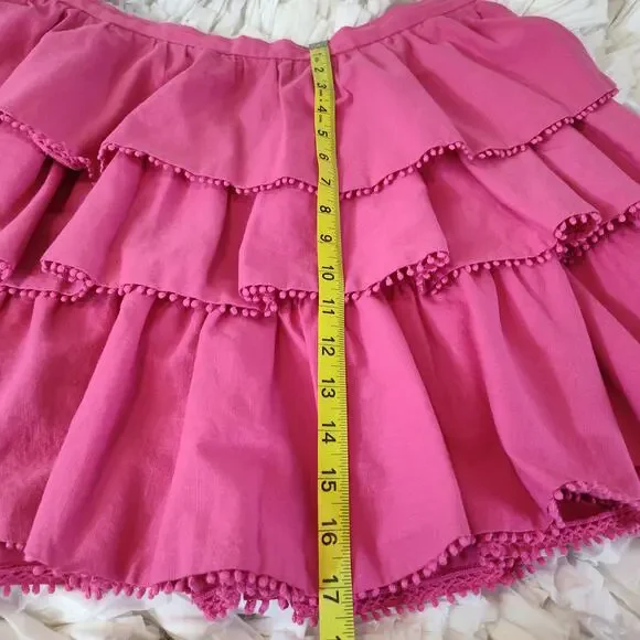 Showpo Women's Tiered Ruffle Skirt Sz 12 Layered Casual Mini Pink Cotton Stretch - Picture 14 of 15